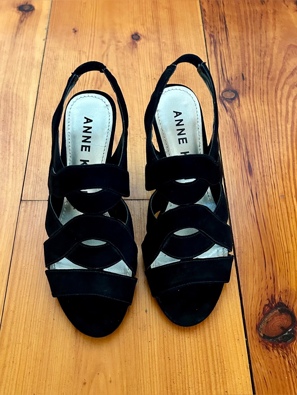 Anne Klein Black Suede Multi-Strap Open-Toe Sandals with 3-inch Heels